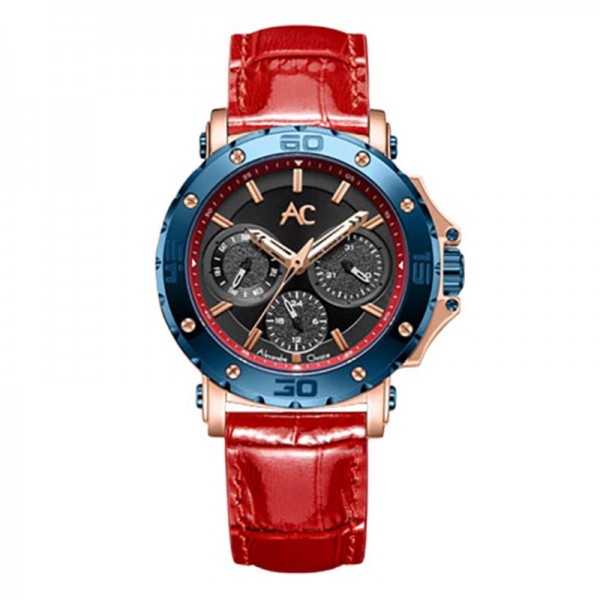 Alexandre Christie AC 9205 Rosegold Red Blue Leather Lady BFLURBA